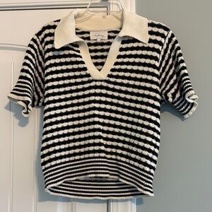 Boutique brand In February Black and White Striped Knit Top-medium